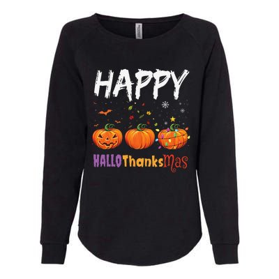 Happy Hallothanksmas Pumpkin Halloween Thanksgiving Xmas Womens California Wash Sweatshirt