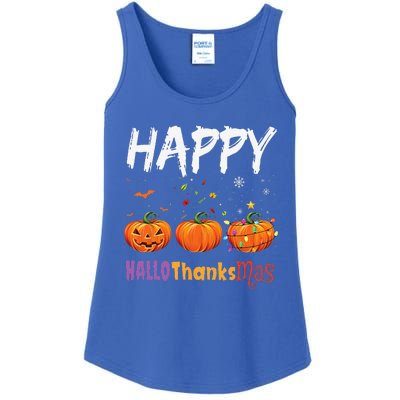 Happy Hallothanksmas Pumpkin Halloween Thanksgiving Xmas Ladies Essential Tank