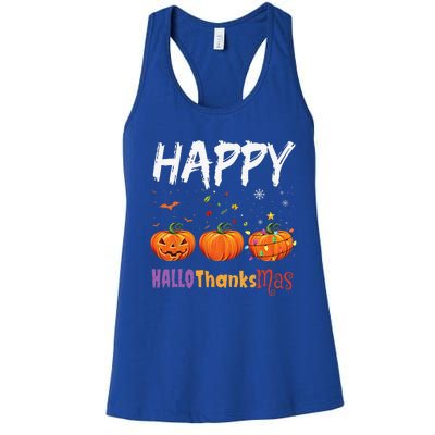 Happy Hallothanksmas Pumpkin Halloween Thanksgiving Xmas Women's Racerback Tank