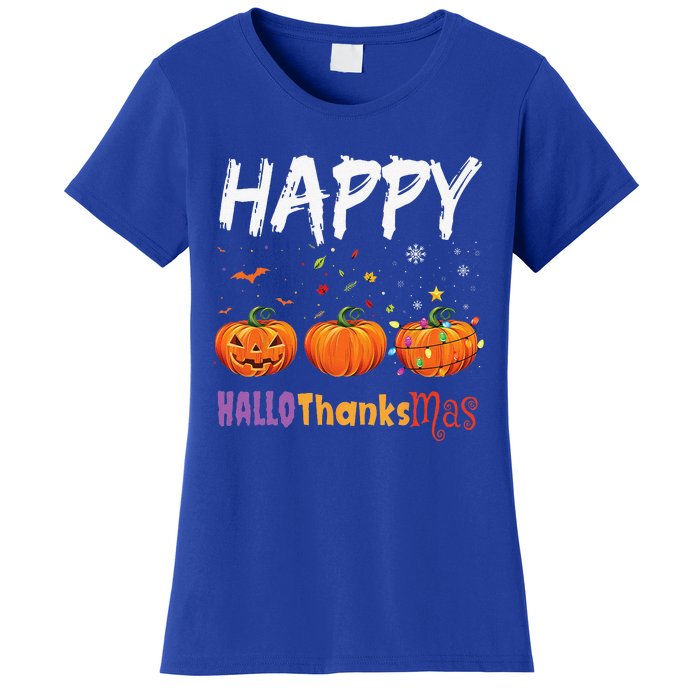 Happy Hallothanksmas Pumpkin Halloween Thanksgiving Xmas Women's T-Shirt