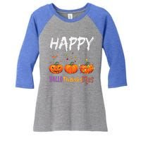 Happy Hallothanksmas Pumpkin Halloween Thanksgiving Xmas Women's Tri-Blend 3/4-Sleeve Raglan Shirt