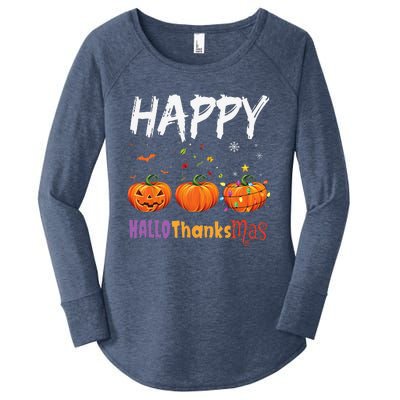 Happy Hallothanksmas Pumpkin Halloween Thanksgiving Xmas Women's Perfect Tri Tunic Long Sleeve Shirt