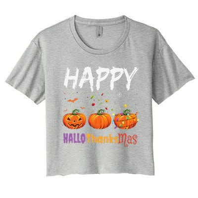 Happy Hallothanksmas Pumpkin Halloween Thanksgiving Xmas Women's Crop Top Tee