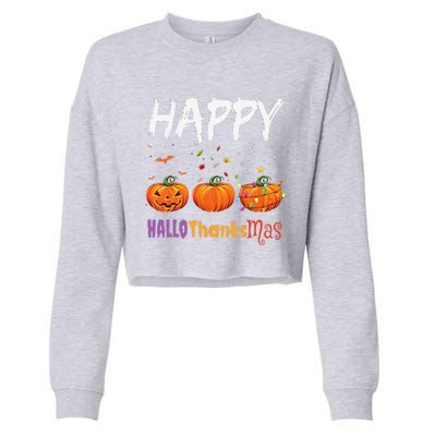 Happy Hallothanksmas Pumpkin Halloween Thanksgiving Xmas Cropped Pullover Crew