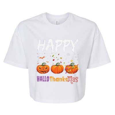 Happy Hallothanksmas Pumpkin Halloween Thanksgiving Xmas Bella+Canvas Jersey Crop Tee