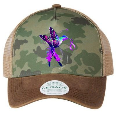 Hummingbird Holding Purple Ribbon AlzheimerS Legacy Tie Dye Trucker Hat