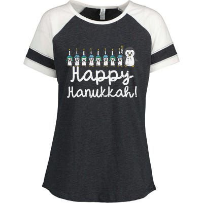 Happy Hanukkah Penguin Candle Chanukah Animal Lover Gift Enza Ladies Jersey Colorblock Tee