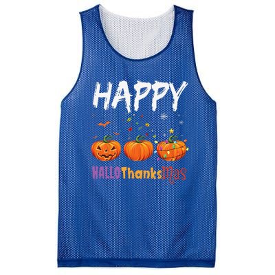 Happy Hallothanksmas Pumpkin Halloween Thanksgiving Xmas Mesh Reversible Basketball Jersey Tank