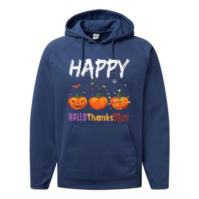 Happy Hallothanksmas Pumpkin Halloween Thanksgiving Xmas Performance Fleece Hoodie