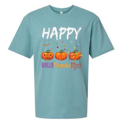 Happy Hallothanksmas Pumpkin Halloween Thanksgiving Xmas Sueded Cloud Jersey T-Shirt