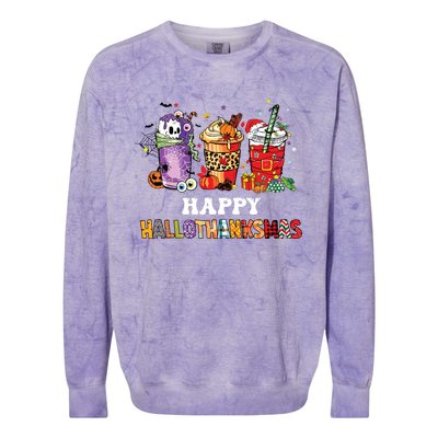 Happy Hallothanksmas Pumpkin Spice Cups Colorblast Crewneck Sweatshirt