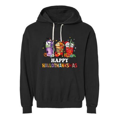 Happy Hallothanksmas Pumpkin Spice Cups Garment-Dyed Fleece Hoodie