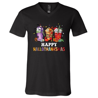 Happy Hallothanksmas Pumpkin Spice Cups V-Neck T-Shirt