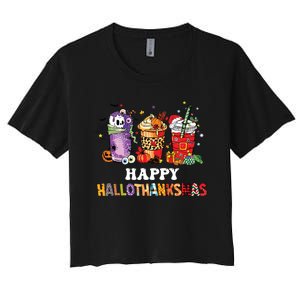 Happy Hallothanksmas Pumpkin Spice Cups Women's Crop Top Tee