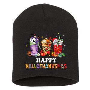 Happy Hallothanksmas Pumpkin Spice Cups Short Acrylic Beanie