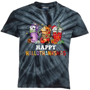 Happy Hallothanksmas Pumpkin Spice Cups Kids Tie-Dye T-Shirt