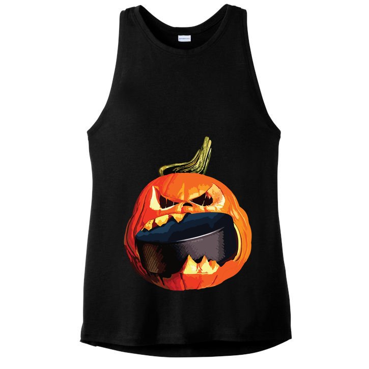 Halloween Hockey Pumpkin Eating A Puck Ladies PosiCharge Tri-Blend Wicking Tank