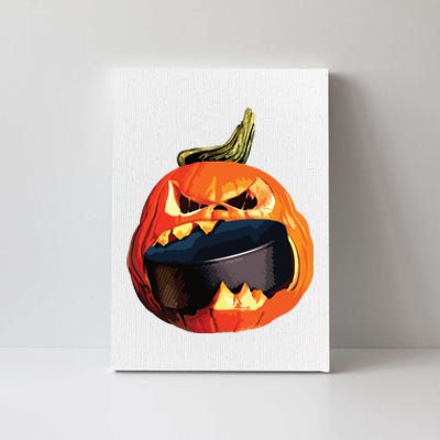 Halloween Hockey Pumpkin Eating A Puck Canvas