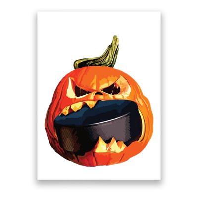 Halloween Hockey Pumpkin Eating A Puck Poster