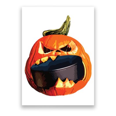 Halloween Hockey Pumpkin Eating A Puck Poster