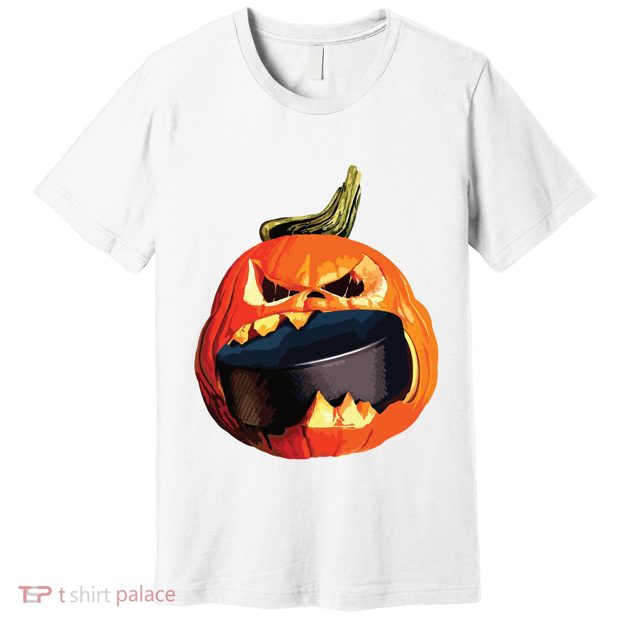 Halloween Hockey Pumpkin Eating A Puck Premium T-Shirt