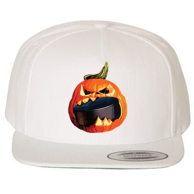 Halloween Hockey Pumpkin Eating A Puck Wool Snapback Cap