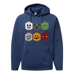 Halloween Head Pumpkin Ghost Zombie Block Brick Builder Performance Fleece Hoodie