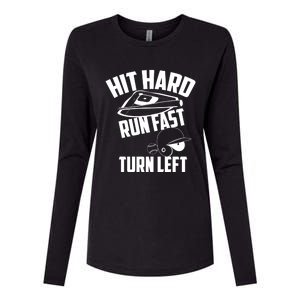 Hit Hard Run Fast Turn Left Baseball Softball Funny Fan Gift Womens Cotton Relaxed Long Sleeve T-Shirt