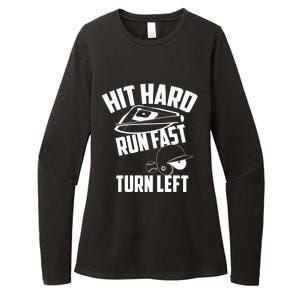 Hit Hard Run Fast Turn Left Baseball Softball Funny Fan Gift Womens CVC Long Sleeve Shirt