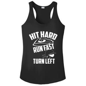 Hit Hard Run Fast Turn Left Baseball Softball Funny Fan Gift Ladies PosiCharge Competitor Racerback Tank