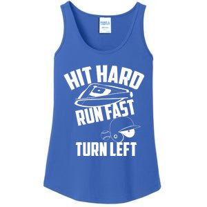 Hit Hard Run Fast Turn Left Baseball Softball Funny Fan Gift Ladies Essential Tank