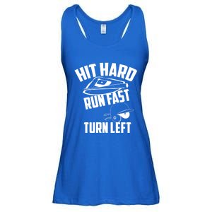 Hit Hard Run Fast Turn Left Baseball Softball Funny Fan Gift Ladies Essential Flowy Tank