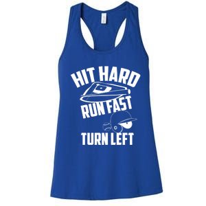 Hit Hard Run Fast Turn Left Baseball Softball Funny Fan Gift Women's Racerback Tank