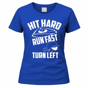 Hit Hard Run Fast Turn Left Baseball Softball Funny Fan Gift Women's T-Shirt