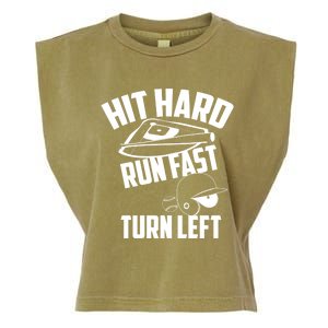 Hit Hard Run Fast Turn Left Baseball Softball Funny Fan Gift Garment-Dyed Women's Muscle Tee