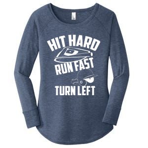 Hit Hard Run Fast Turn Left Baseball Softball Funny Fan Gift Women's Perfect Tri Tunic Long Sleeve Shirt