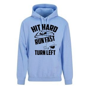 Hit Hard Run Fast Turn Left Baseball Softball Funny Fan Gift Unisex Surf Hoodie