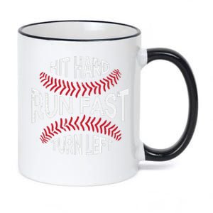 Hit Hard Run Fast Turn Left Funny Baseball Player 11oz Black Color Changing Mug