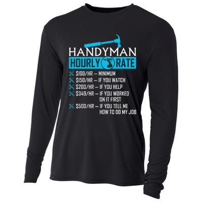 Handyman Hourly Rate Humor Carpenter Funny Handy Man Cooling Performance Long Sleeve Crew