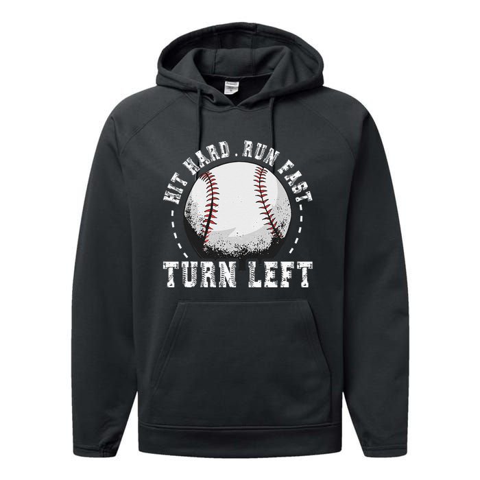 Hit Hard Run Fast Turn Left Baseball Player Performance Fleece Hoodie