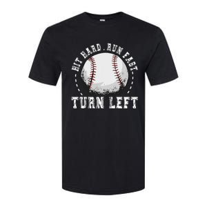 Hit Hard Run Fast Turn Left Baseball Player Softstyle CVC T-Shirt