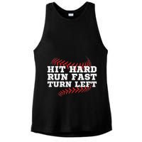 Hit Hard Run Fast Turn Left Funny Baseball Player & Fan Ladies PosiCharge Tri-Blend Wicking Tank
