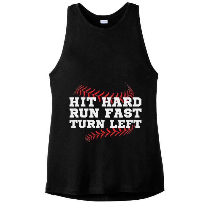 Hit Hard Run Fast Turn Left Funny Baseball Player & Fan Ladies PosiCharge Tri-Blend Wicking Tank