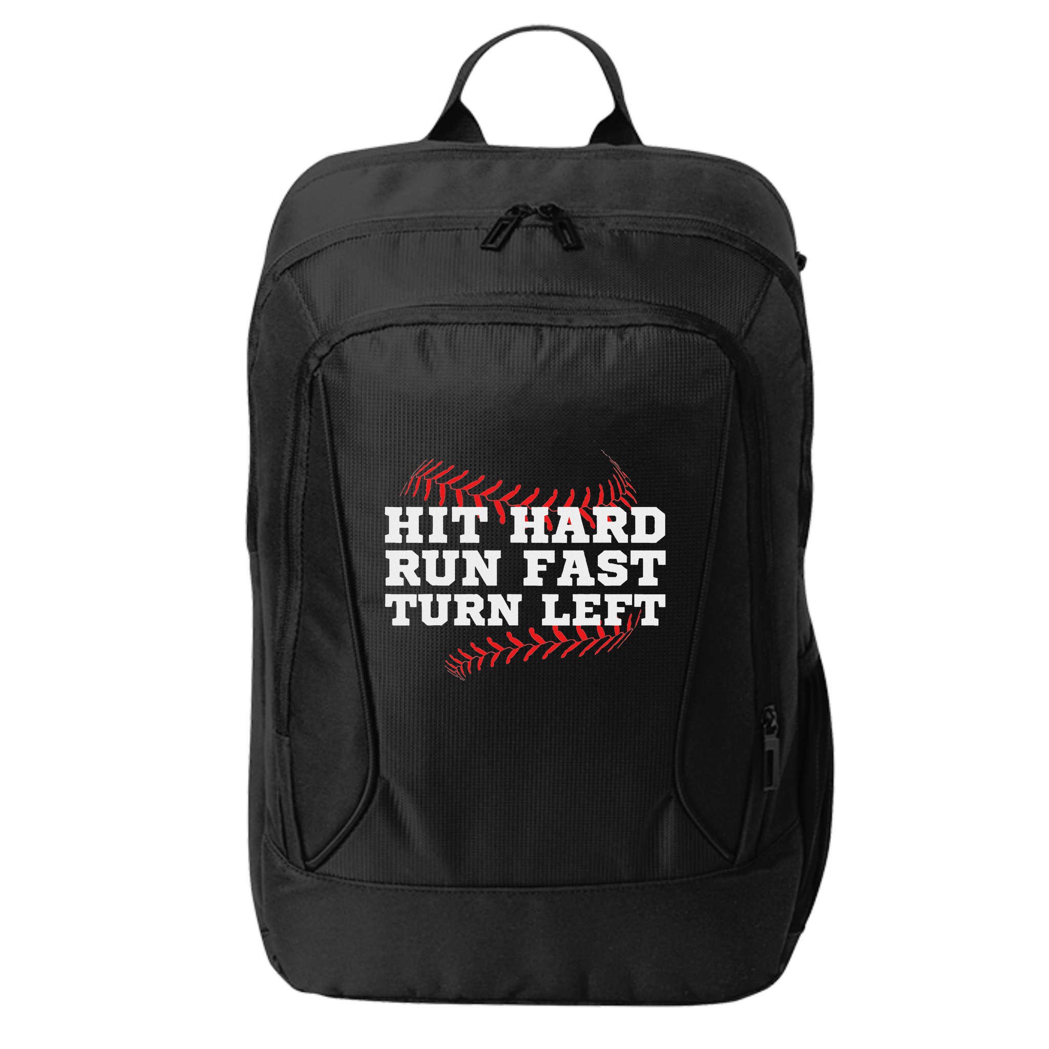 Hit Hard Run Fast Turn Left Funny Baseball Player & Fan City Backpack