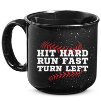 Hit Hard Run Fast Turn Left Funny Baseball Player & Fan 15oz Campfire Ceramic Mug