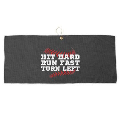 Hit Hard Run Fast Turn Left Funny Baseball Player & Fan Large Microfiber Waffle Golf Towel