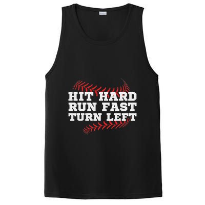Hit Hard Run Fast Turn Left Funny Baseball Player & Fan PosiCharge Competitor Tank