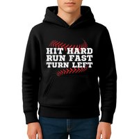Hit Hard Run Fast Turn Left Funny Baseball Player & Fan Kids Hoodie