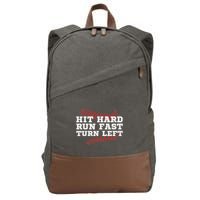 Hit Hard Run Fast Turn Left Funny Baseball Player & Fan Cotton Canvas Backpack