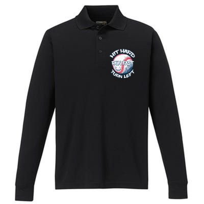 Hit Hard Run Fast Turn Left Baseball Softball Gifts Mom Performance Long Sleeve Polo